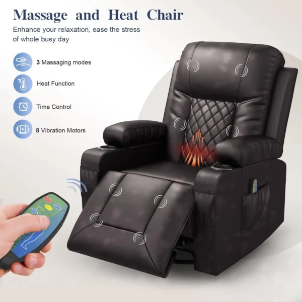 Recliner Chairs for Adults, Massage Rocker with Heated Modern Ergonomic Lounge 360 Degree Swivel Single Sofa Seat Living Room