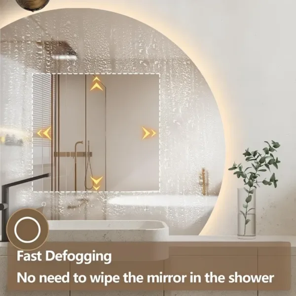 Half Moon Led Mirror for Bathroom, Semicircl Backlit Frameless Vanity Mirror with Lights,Dimmable Anti-Fog Smart Mirror - Image 2