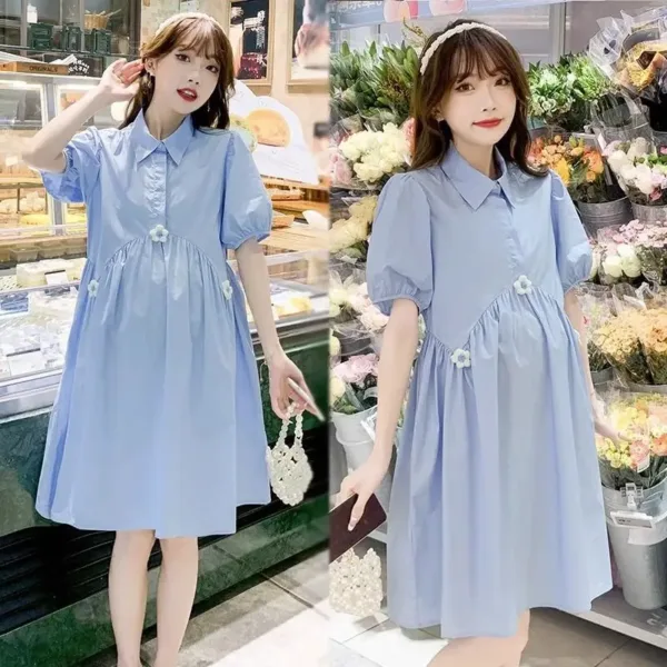 Maternity Summer Dress Set Chao Mom Maternity Set Petite Plus Size Loose Summer Nursable Skirt Maternity Dresses - Image 3