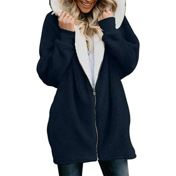 Winter Thickened Furry Hooded Sweatshirt Women Loose Comfortable Casual Outerwear Female Solid Color Warm Zipper Cardigan Hoodie - Image 17
