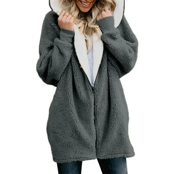 Winter Thickened Furry Hooded Sweatshirt Women Loose Comfortable Casual Outerwear Female Solid Color Warm Zipper Cardigan Hoodie - Image 6