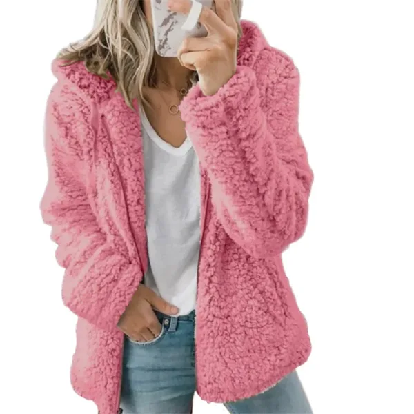 Women Plush Thickened Warm Hoodie Fashion Solid Color Cardigan Hooded Sweatshirt Winter Female Comfortable Casual Outerwear 5XL - Image 7