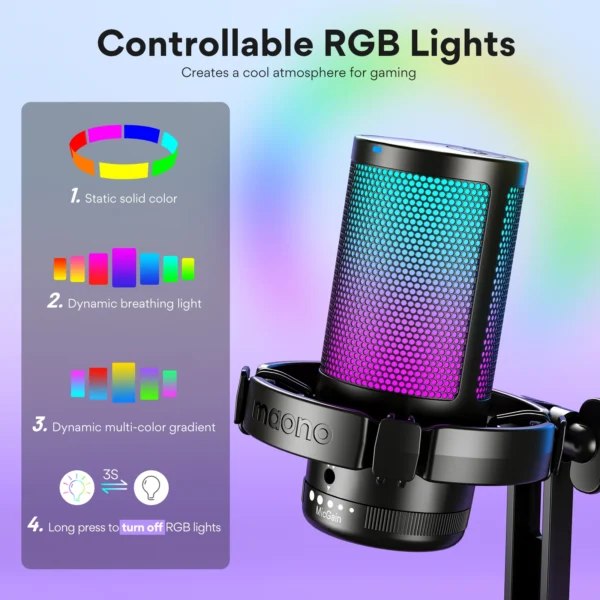 Maono DGM20 Gaming Microphone,USB Microphone Condenser Mic RGB Gaming Mic with Noise reduction software,Mic Gain,One Key Mute - Image 4