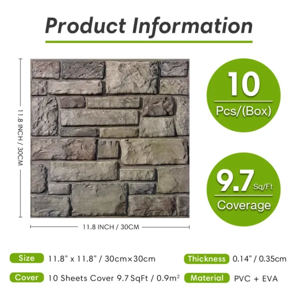 Commomy 10 Pcs 3D Faux Stone Adhesive Wall Panels, Tile Stickers Waterproof, Wall Stickers for Living Room, Bedroom - Image 5