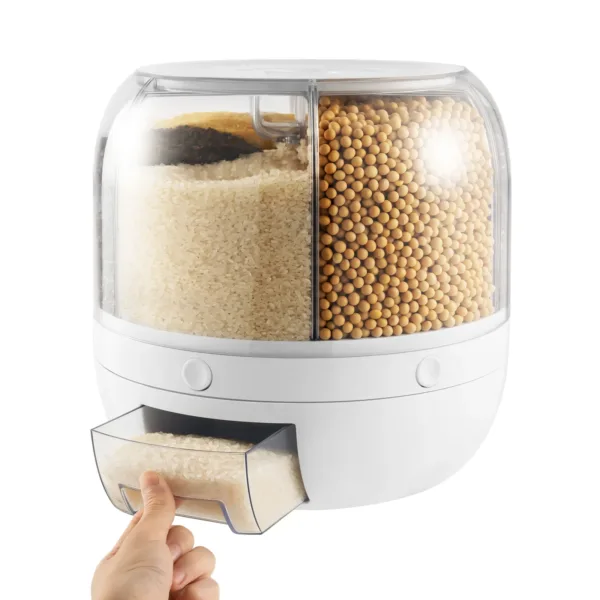 Kitchen Storage Box 360 Degree Rotating Rice Dispenser Sealed Dry Cereal Grain Bucket Dispenser Moisture-proof Food Container