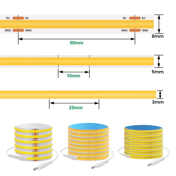 5V USB COB LED Strip Light with Human Sensor Battery Box 3mm 5mm 8mm Flexible COB Lights 320LEDs High Density Linear Lighting - Image 5