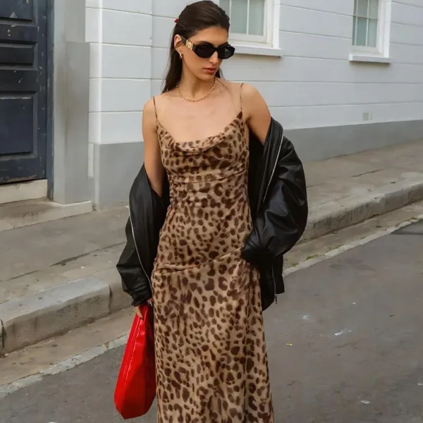 Ladies Vintage Leopard Print Women Sexy Spaghetti Strap Summer Dress Chic Swing Collar Backless Party Club Long Dresses Female - Image 6