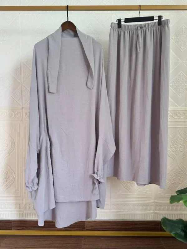 Eid Muslim Long Khimar Skirt 2 Piece Set for Women Abaya Dress Prayer Garment Hijab Full Cover Ramadan Kaftan Djellaba - Image 12