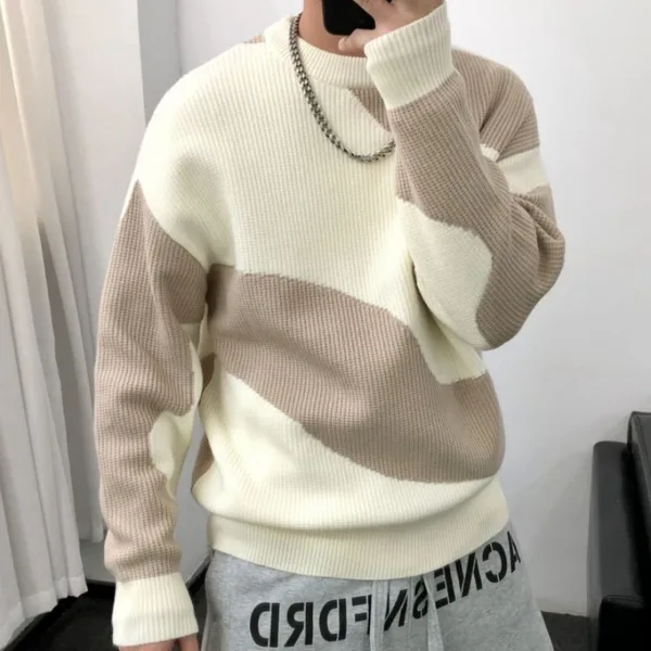 Man Clothes Round Collar Pullovers Knitted Sweaters for Men Crewneck Color Matching Black Cigaret Casual Korean Style Jumpers S - Image 4