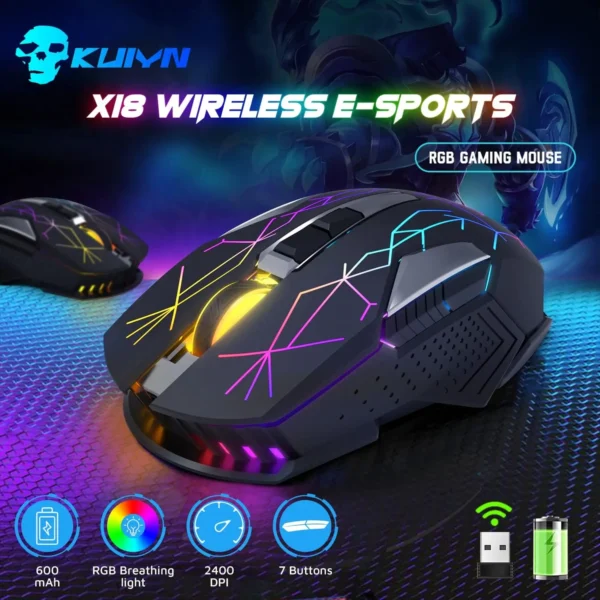 Ziyoulang X18 Wireless Gaming Mouse 2.4G 7 RGB Light 2400 DPI 600mAh Intelligent Power Saving Silent Click USB Receiver Optical - Image 3
