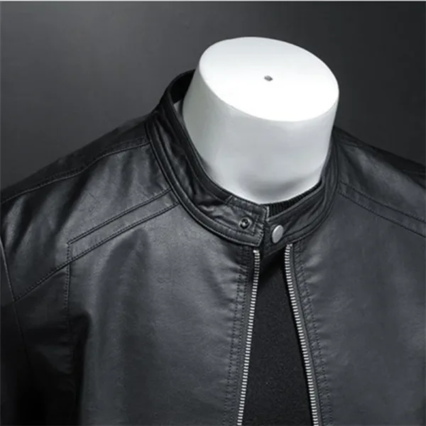 Spring Autumn Leather Jacket Men Stand Collar Slim Pu Leather Jacket Fashion Motorcycle Causal Coat Mens Moto Biker Leather Coat - Image 3