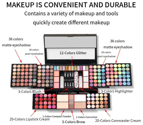 MISS ROSE Make-up Kit ALL IN ONE Full Facial Makeup Set Eye Shadow Lip Gloss Eyeliner Makeup Brushe Cosmetics Bag Makeup Product - Image 7