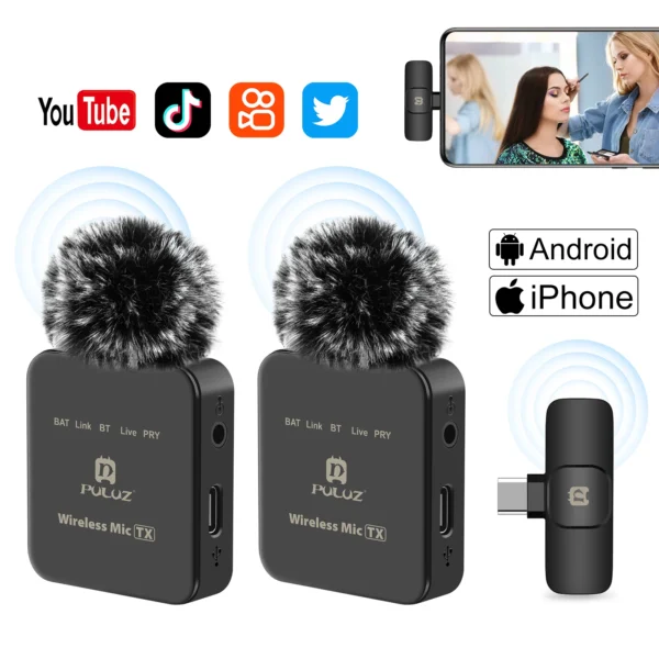 PULUZ Wireless Lavalier Lapel Condenser Microphone for iPhone Type C Android Smartphone Camera PC Gaming YouTube Broadcast Vlog - Image 4