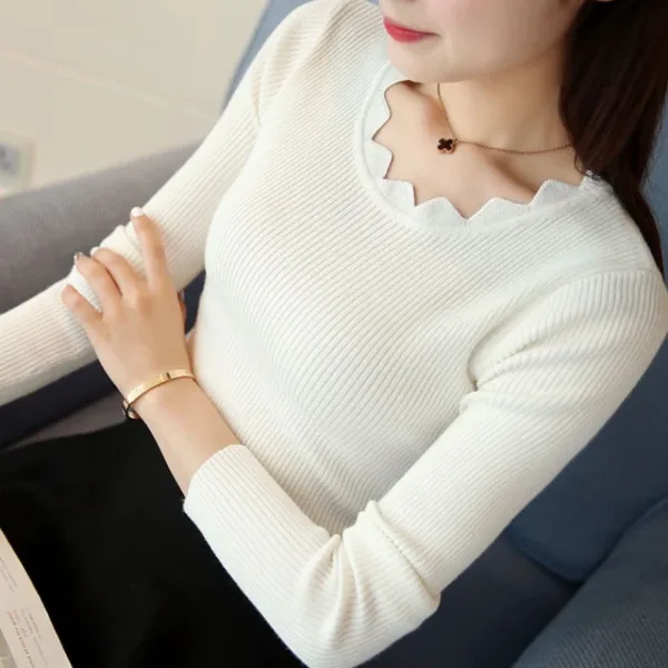 Casual Solid Sweater Women Knitted Slim White Pullover Long Sleeve Tops 2024 Autumn Winter Butterfly Neck Jumper Female 7167 50 - Image 2