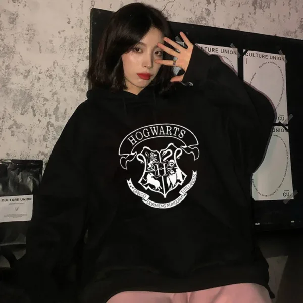 Fashion y2k Hogwarts Printed Hoodies Women Sweatshirt Autumn Winter Long Sleeves Plus Velvet Casual Loose Fleece Tops Oversized - Image 3