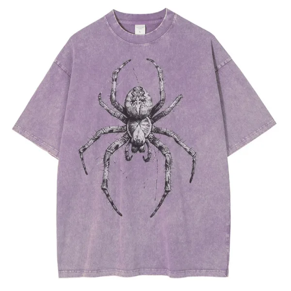 Spider Hand Drawn Graphic T Shirts for Men Casual Distressed Cotton Short Sleeves Printed Oversized T-shirt - Image 6