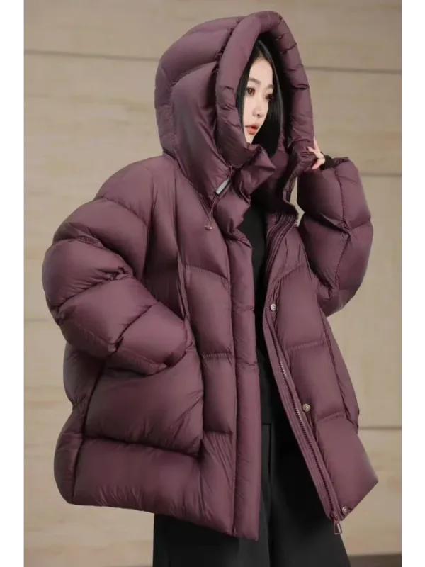 Puff Down Jacket Women's Winter Jacket Padded New Outerwear Hooded Versatile Loose Padding Thickened White Duck Down Warm Coat - Image 10