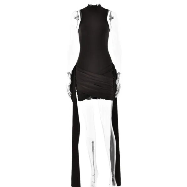 Turtleneck Sleeveless Sexy Mini Dress For Women Fashion Irregular Ruffles Tank Dress Femme Elegant Club Party Dress 2024 New - Image 7