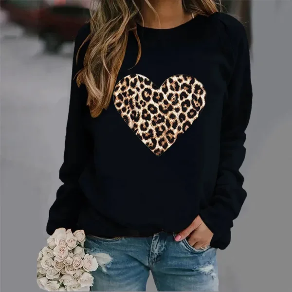 Crew-neck Hoodie New Leopard Print Love Print Europe and The United States Valentine's Day Hot Sales Sweatshirt Sweatshirts - Image 4