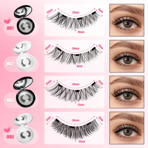 Cillophy 2Pairs Reusable Magnetic Lashes with Magnets Tweezer No Glue Needed D Magnetic Eyelash 3-Step Press On False Eyelash - Image 9