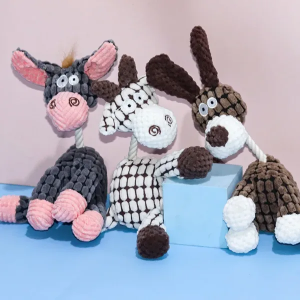 Cute Donkey Shape Dog Plush Toy Corduroy Cotton Rope Chew Toy for Pet Puppy Squeaker Squeaky Molar Training Dogs Accessories - Image 3