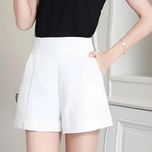 Women Shorts Spring Summer Casual High Waist A-line Shorts Loose Wide Leg Chiffon Shorts Chic Lady Black White Suit Shorts - Image 5