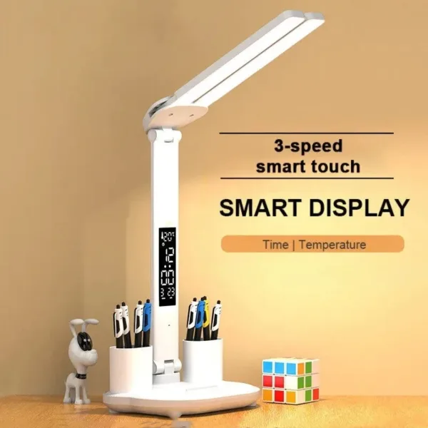 LED Clock Table Lamp USB Chargeable Dimmable Desk Lamp 2 Heads 180 Rotate Foldable Eye Protection Reading Night Light - Image 7