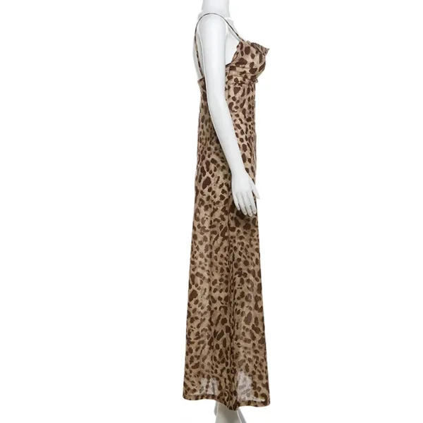 Ladies Vintage Leopard Print Women Sexy Spaghetti Strap Summer Dress Chic Swing Collar Backless Party Club Long Dresses Female - Image 5