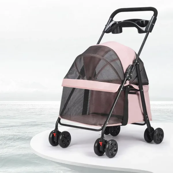 Small Animal Carrier, Outdoor Foldable Pet Trolley with 4 Wheels, Multifunctional Breathable Pet Stroller, Dog and Cat Cart - Image 4