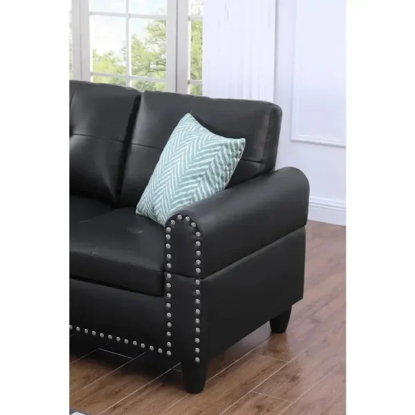 Faux Leather Sectional Sofa with Chaise Lounge, Storage Ottoman, 2 Cup Holders & Pillows, 6-Seater Upholstered Tufting Corner - Image 5