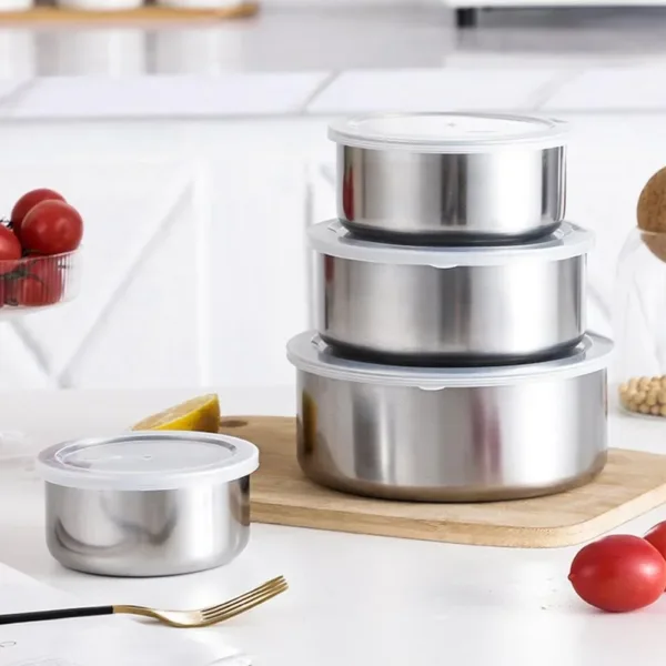 5Pcs/set Salad Bowl Stackable Stainless Steel Mixing Set with Lid Storage Bowl Whisking Bowl for Serving/Cooking/Baking/Storage - Image 4