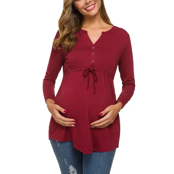 Women Maternity Long Sleeve Solid Color Nursing Tops T-shirt For Breastfeeding - Image 7