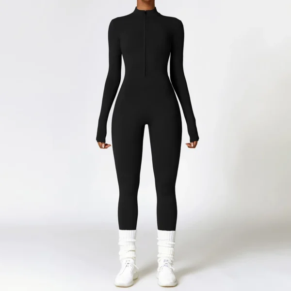 Zipper Yoga Rompers Long Sleeved One-piece Women's Sportswear Gym Jumpsuits Workout High-intensity Fitness Skin-tight Garment - Image 3