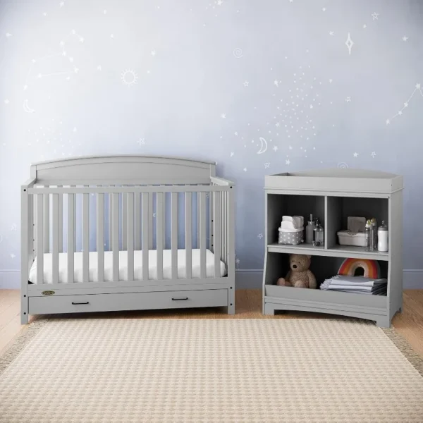 5-in-1 Convertible Crib with Drawer (Pebble Gray) -Converts from Baby Crib to Toddler Bed, Daybed and Full-Size Bed,Fits - Image 5