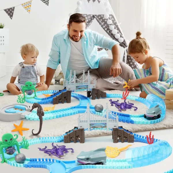 VATOS Track Toys Shark Race Car Toy for Boys Girls Age 3+ Bendable Flexible Racetrack Cars Ocean Train Toy STEM Educate Kid Set - Image 4