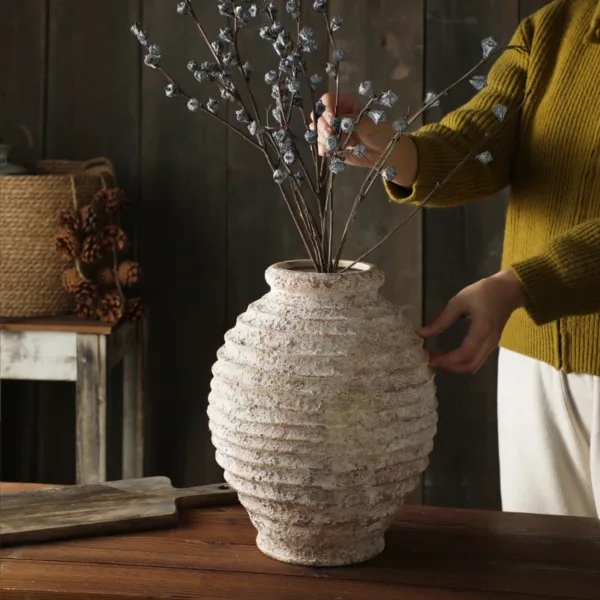 Retro Nostalgic Rough Clay Pottery Vase 21.5CM Room Decoration Vases Vintage Handmade Style Home Decor Items - Image 8