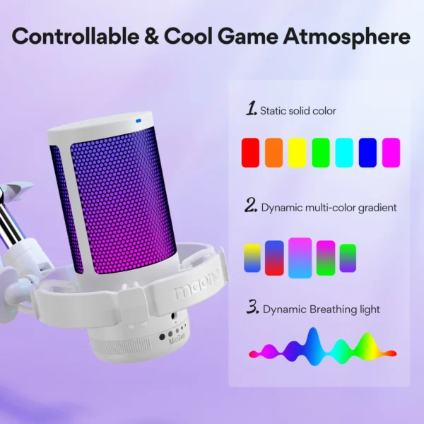 Maono Gamerwave DGM20S USB Microphone Gaming Mic Condenser Mic RGB Mic Noise Canceling Mic with Mic Gain,RGB Light,One key mute - Image 2