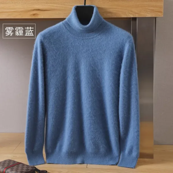 Men's 100% pure Mink velvet Cashmere Sweater High Lapels Pullovers Knitted Winter New Tops Long Sleeve High-End Jumpers - Image 19