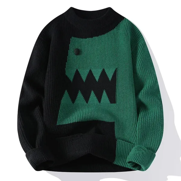 Harajuku Fun Dinosaur Sweater Autumn and Winter Warm Knitwear 2024 New Couple Splicing Design Couple Knit Pullover - Image 5