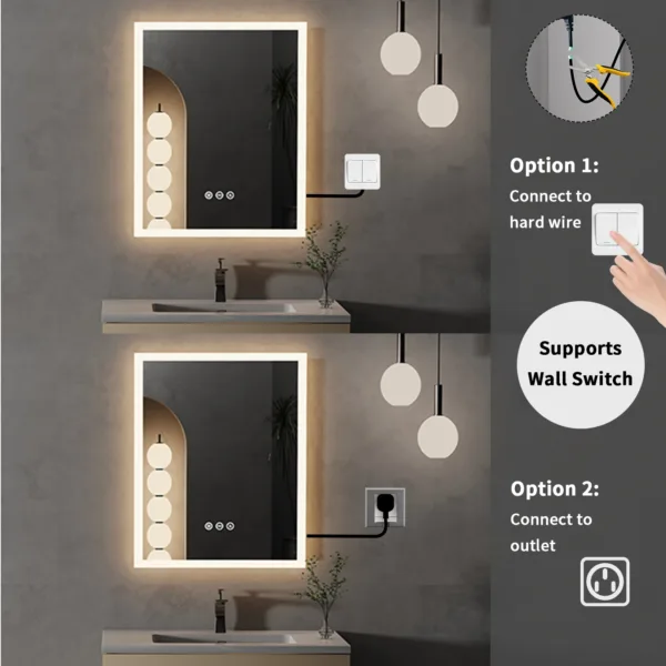 16x20 inch LED Lighted Bathroom Mirror with Anti-Fog, Wall Mounted Vanity Mirror with Smart Touch Button, Memory Function - Image 3