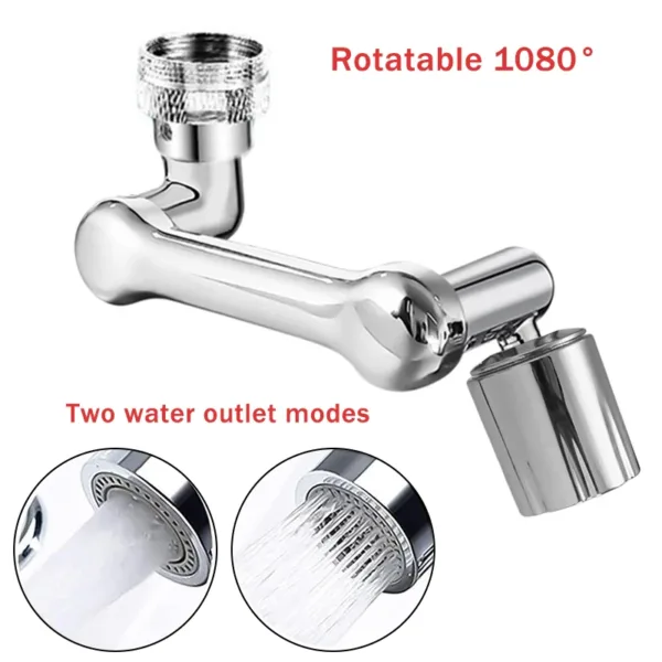 Universal 1080° Rotation Faucet Extender Washbasin Robot Arm Tap Dual Mode Sprayer Head Bathroom Splash Proof Swivel Faucet