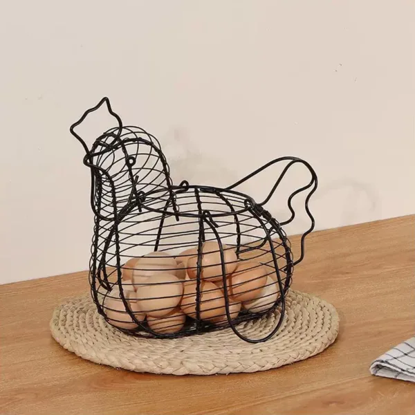 Iron Art Eggs Storage Basket Chicken Shaped Egg Holder Household Vegetables Fruit Container Organizer Rack Basket - Image 4