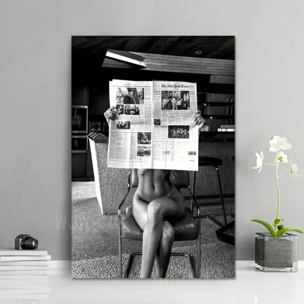 Black and White Nude Art,Woman Holding Newspaper Posters and Prints Vintage Wall Art Pictures for Bedroom Living Room Home Decor - Image 5