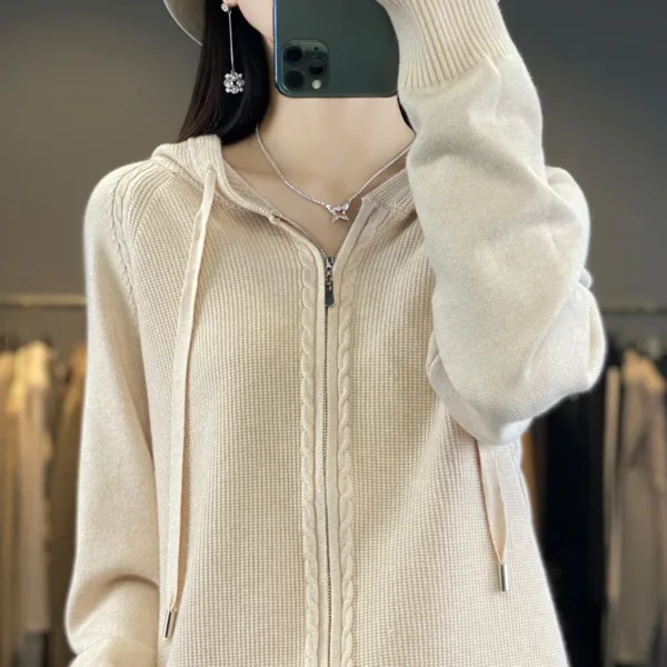 Zip-up Hoodies And Sweatshirts For Women Merino Wool Long Sleeve Sweaters Ladies Clothes Knitted Jumpers New Arrivals Outerwears