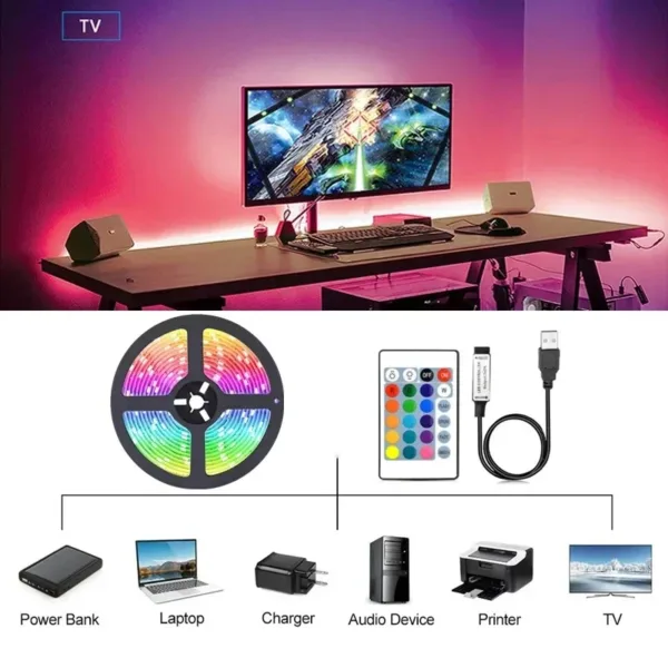 RGB 5050 Led Strip Lights 5V USB 24Keys Bluetooth Wifi Control Flexible Ribbon Color Change Led Lamp Tape for Room Decoration - Image 4
