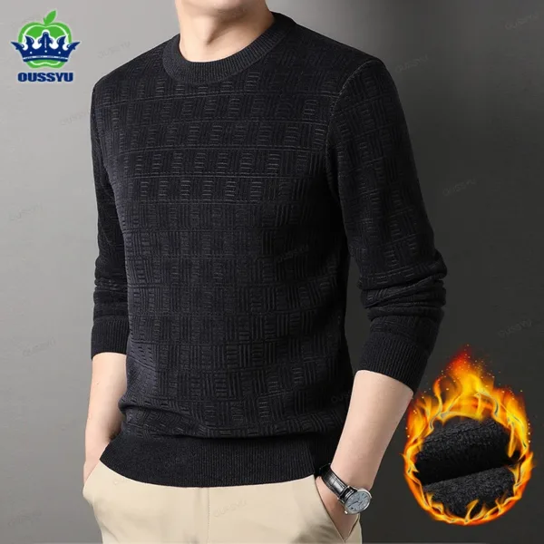 OUSSYU Winter Men's Warm Fleece Sweater O-Neck Embroidered Casual Knitted Inner Lap Pullovers Thick Thermal Underwear Sweater - Image 9