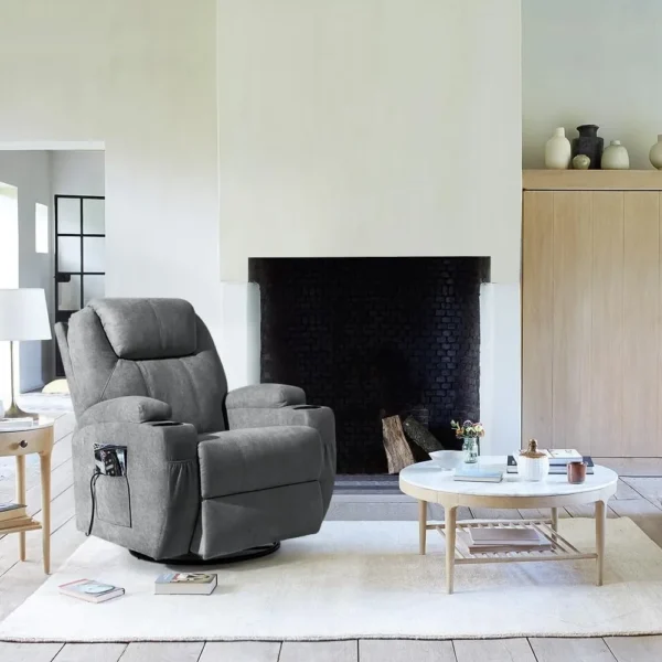 Rocking Chair Recliner Chair with Massage Swivel Ergonomic Lounge Chair with 2 Cup Holders Side Pockets Living Room Chairs - Image 9