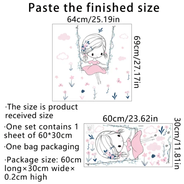 Pink Dress Little Girl Flower Butterfly Dandelion Wall Sticker Self-adhesive Removable Vinyl PVC Home Decor Living Room Bedroom - Image 6