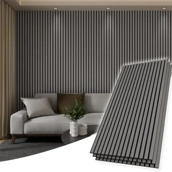 Wooden 3D Fluted Sound Absorbing Wall Paneling 47.2"x23.6" Set of 2 Panels Grey Finish High Density Felt Easy Install DIY - Image 2