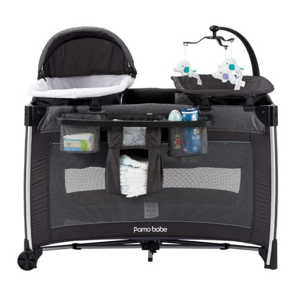 4 in 1 Portable Baby Crib Deluxe Nursery Center, Foldable Travel Playard with Bassinet, Mattress, Changing Table for Newborn, - Image 4